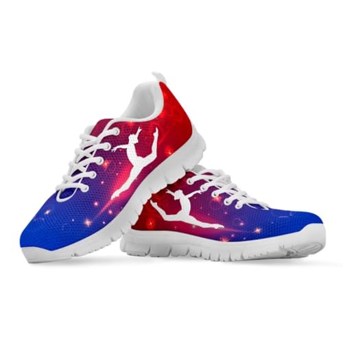 Binienty Klassische Schnürschuhe für Damen, Joggen, Walking, Laufen, rutschfeste EVA-Sohle, flache Sneaker, Blaue und rote Tänzerin, 36 EU Binienty Klassische Schnürschuhe für Damen, Joggen, Walking, Laufen, rutschfeste EVA-Sohle, flache Sneaker, Blaue und rote Tänzerin, 36 EU von Binienty