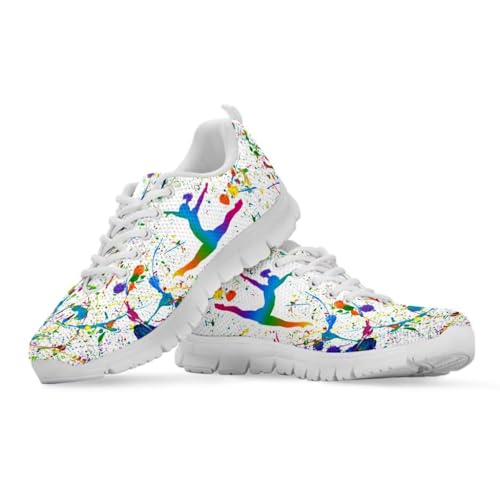 Binienty Klassische Schnürschuhe für Damen, Joggen, Walking, Laufen, rutschfeste EVA-Sohle, flache Sneaker, Ink Splash Dance, 38 EU von Binienty