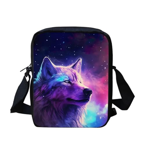 Binienty Kleine Umhängetasche für Damen und Mädchen, leichte Kuriertasche mit verstellbarem Schultergurt, Galaxy Wolf-3, Einheitsgröße von Binienty