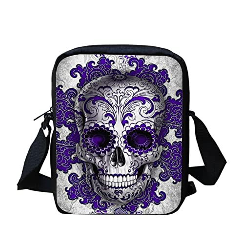 Binienty Kleine Umhängetasche für Damen und Mädchen, leichte Kuriertaschen mit verstellbarem Schultergurt, Totenkopf im Gothic-Stil, Einheitsgröße von Binienty