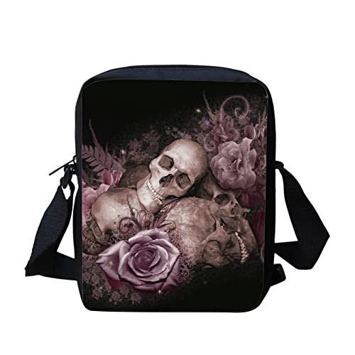 Binienty Kinder Kuriertasche, kleine Umhängetasche, Schultertaschen für Reisen, Schule, Wandern, Rose Skull, Einheitsgröße von Binienty