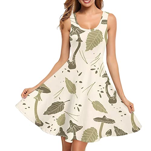 Binienty Lässiges Tankkleid Knielang Strandabdeckung T-Shirt Kleider Übergröße XS-4XL, Pilz-3, XXXXL von Binienty