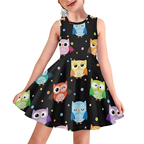 Binienty Mädchen Sommer Tank Kleid Grafik Print Ärmellos Midi Kleid für Kinder Kleinkind Größe 3-16 Jahre alt, Cartoon Eule, 9-10 Jahre von Binienty