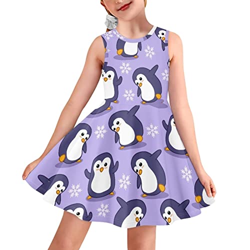 Binienty Mädchen Sommer Tank Kleid Grafik Print Ärmellos Midi Kleid für Kinder Kleinkind Größe 3-16 Jahre alt, pinguin, 5-6 Jahre von Binienty