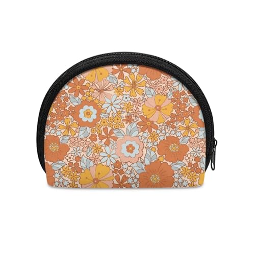 Binienty Mini-Geldbörse für Damen, unisex, modisch, Persönlichkeit, kleine Münzgeldbörse, Orange Groovy Flower, Münztasche von Binienty