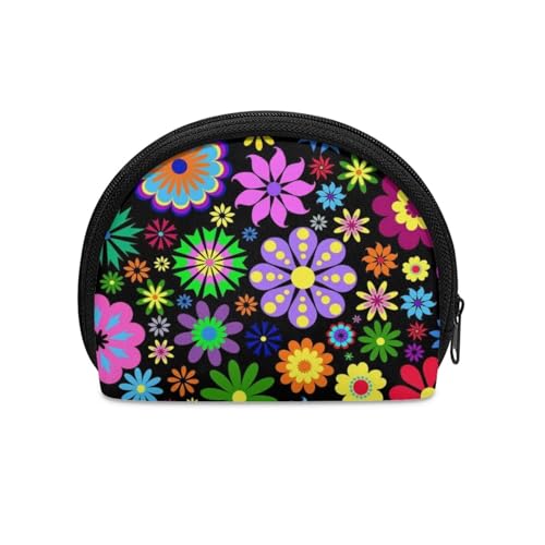 Binienty Mini-Geldbörse für Damen, unisex, modisch, Persönlichkeit, kleine Münzgeldbörse, Schwarze Hippie-Blume, Münztasche von Binienty