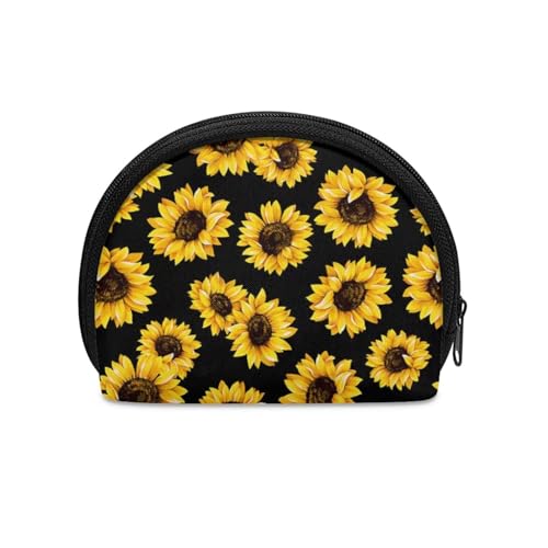 Binienty Mini-Geldbörse für Damen, unisex, modisch, Persönlichkeit, kleine Münzgeldbörse, Sonnenblume Schwarz, Münztasche von Binienty