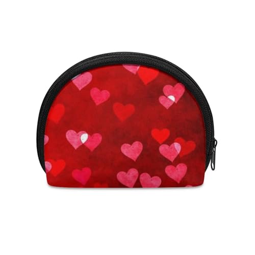 Binienty Mini-Geldbörse mit Reißverschluss, Münzgeldbörse und Tasche, Geldbeutel, langlebig, geeignet für Damen, red heart, Münztasche von Binienty