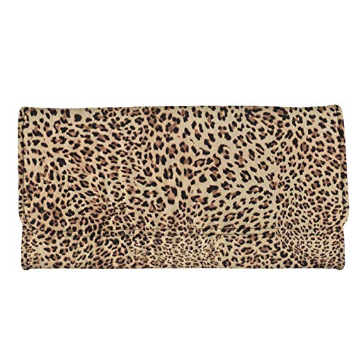 Binienty Modische dreifach gefaltete Damen-Geldbörse, PU-Lederstoff, Reise-Geldbörse, Kartenetui, Clutch, Leopard gestreift, Einheitsgröße von Binienty