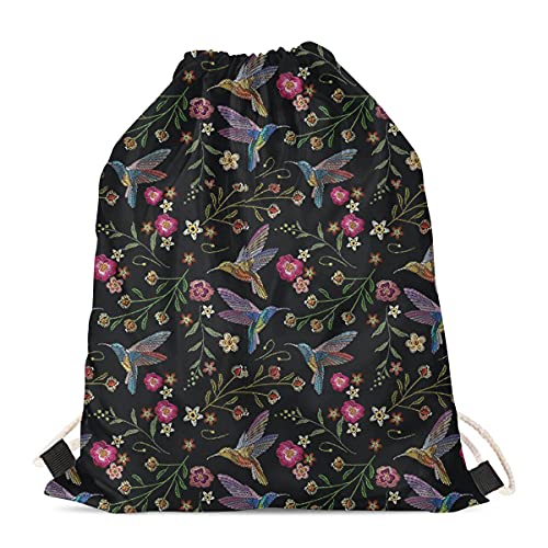 Binienty Rucksack mit Kordelzug, für Damen und Herren, Turnbeutel, Sport, Yoga, Turnbeutel, weich, strapazierfähig, Blumiger Kolibri., One size von Binienty