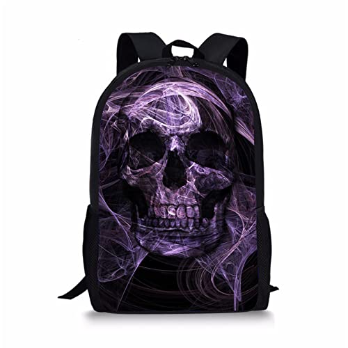 Binienty Schulrucksack für Kinder, Jungen, Mädchen, Teenager, leichte Büchertasche, Laptop-Rucksack, lässiger Tagesrucksack, Gespenst Schädel, Einheitsgröße von Binienty