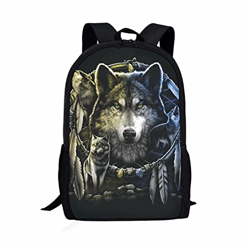 Binienty Schulrucksack für Kinder, Jungen, Mädchen, Teenager, leicht, Büchertasche, Laptop-Rucksack, lässiger Tagesrucksack, Stammeswolf-2, Einheitsgröße von Binienty