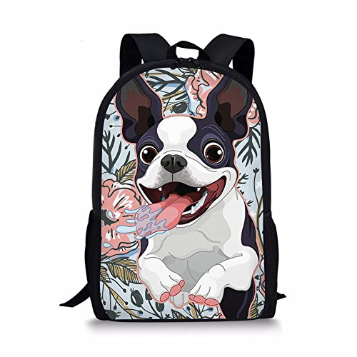 Binienty Schulrucksack für Kinder, Jungen, Mädchen, Teenager, leichte Büchertasche, Laptop-Rucksack, lässiger Tagesrucksack, Boston Terrier, Einheitsgröße von Binienty