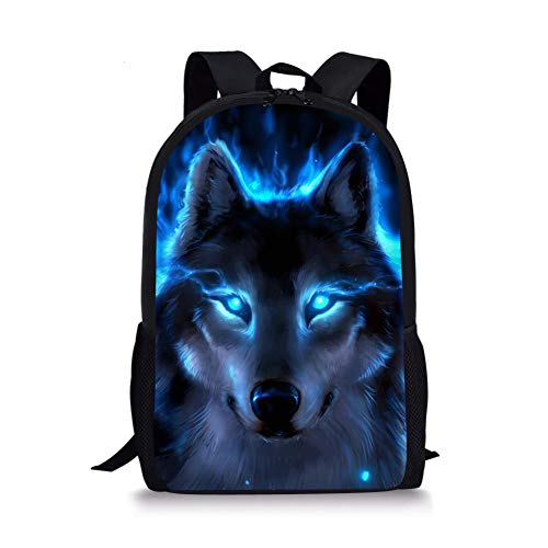 Binienty Schulrucksack für Kinder, Jungen, Mädchen, Teenager, leicht, für Bücher, Laptop, lässiger Tagesrucksack, Blauer Wolf, Einheitsgröße von Binienty