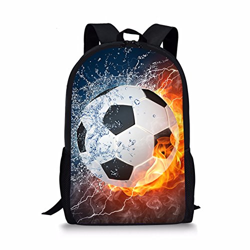 Binienty Schulrucksack für Kinder, Jungen, Mädchen, Teenager, leicht, Büchertasche, Laptop-Rucksack, lässiger Tagesrucksack, Fire Soccer, Einheitsgröße von Binienty