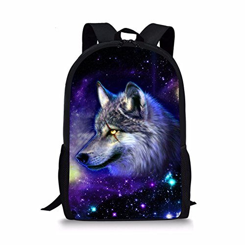 Binienty Schulrucksack für Kinder, Jungen, Mädchen, Teenager, leicht, für Bücher, Laptop, lässiger Tagesrucksack, Galaxy Wolf, Einheitsgröße von Binienty