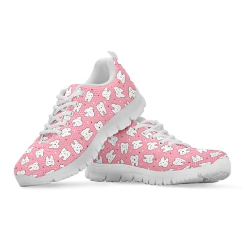 Binienty Sportliche Damen-Wanderschuhe, rutschfest, Memory-Schaum, Schnürung, Straßenlauf-Sneaker, Cute Dental Pink, 37 EU von Binienty