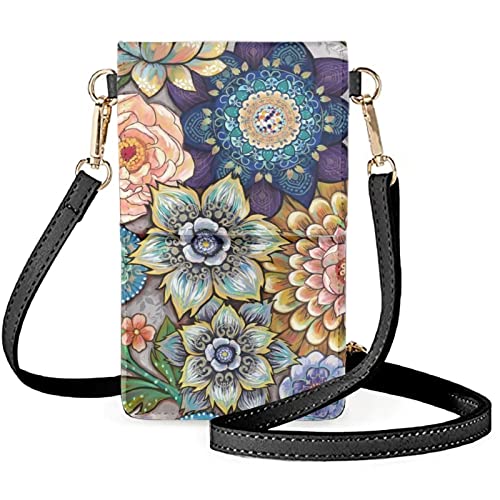 Binienty Touchscreen-Schultertasche für Handy, Geldbörse, Umhängetasche für Damen und Mädchen, Boho Flower, Einheitsgröße von Binienty