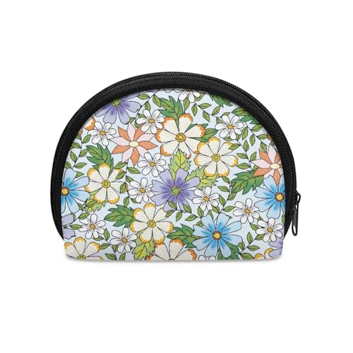 Binienty Tragbare kleine Münzbörse mit Reißverschluss für Damen, Mini-Geldbörse, Kartenhalter, Kleingeldbörse, Groovy Flower, Münztasche von Binienty