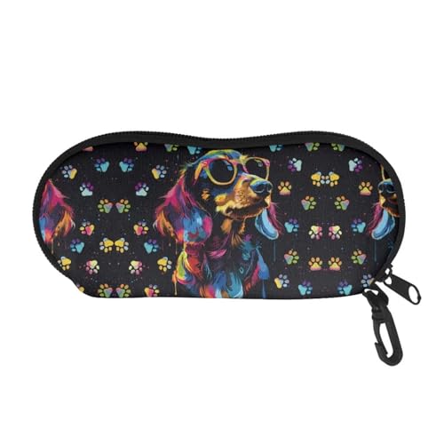 Binienty Weiches Brillenetui, Reißverschluss-Brillenetui mit Gürtelclip, tragbar, Bunter, cooler Hund, One size von Binienty