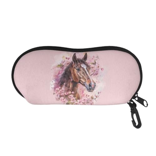Binienty Weiches Brillenetui, Reißverschluss-Brillenetui mit Gürtelclip, tragbar, Pferde-Kirschblüte, One size von Binienty