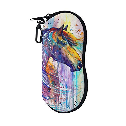 Binienty Weiches Brillenetui mit Reißverschluss, Brillenetui mit Gürtelclip, tragbar, Aquarell-Pferd, One size von Binienty