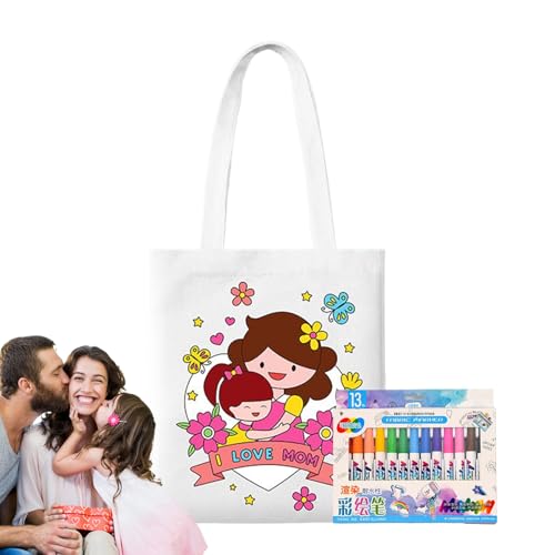 Biniveil Blank Canvas Taschen - Süßigkeiten Beutel,Muttertag Kunsthandwerk mit Malstiften für Kinder ab 3 Jahren Kindergarten Zuhause Outdoor Reise von Biniveil