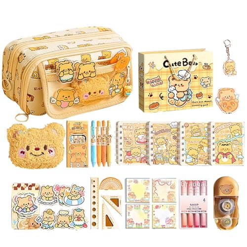 Biniveil Bleistift-Taschen mit Reißverschluss,Hochkapazitäts-Fächer Organizer für Stifte - Bärendesign Schreibzeughalter für Schule Uni Kindergarten von Biniveil