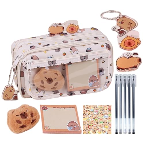 Biniveil Wasserschwein Schreibwaren,Großes Stifteetui Set Capybara Zubehör - Federmäppchen Aufkleber Gelstifte Für Kinder Schüler Klassenpreise Haus von Biniveil