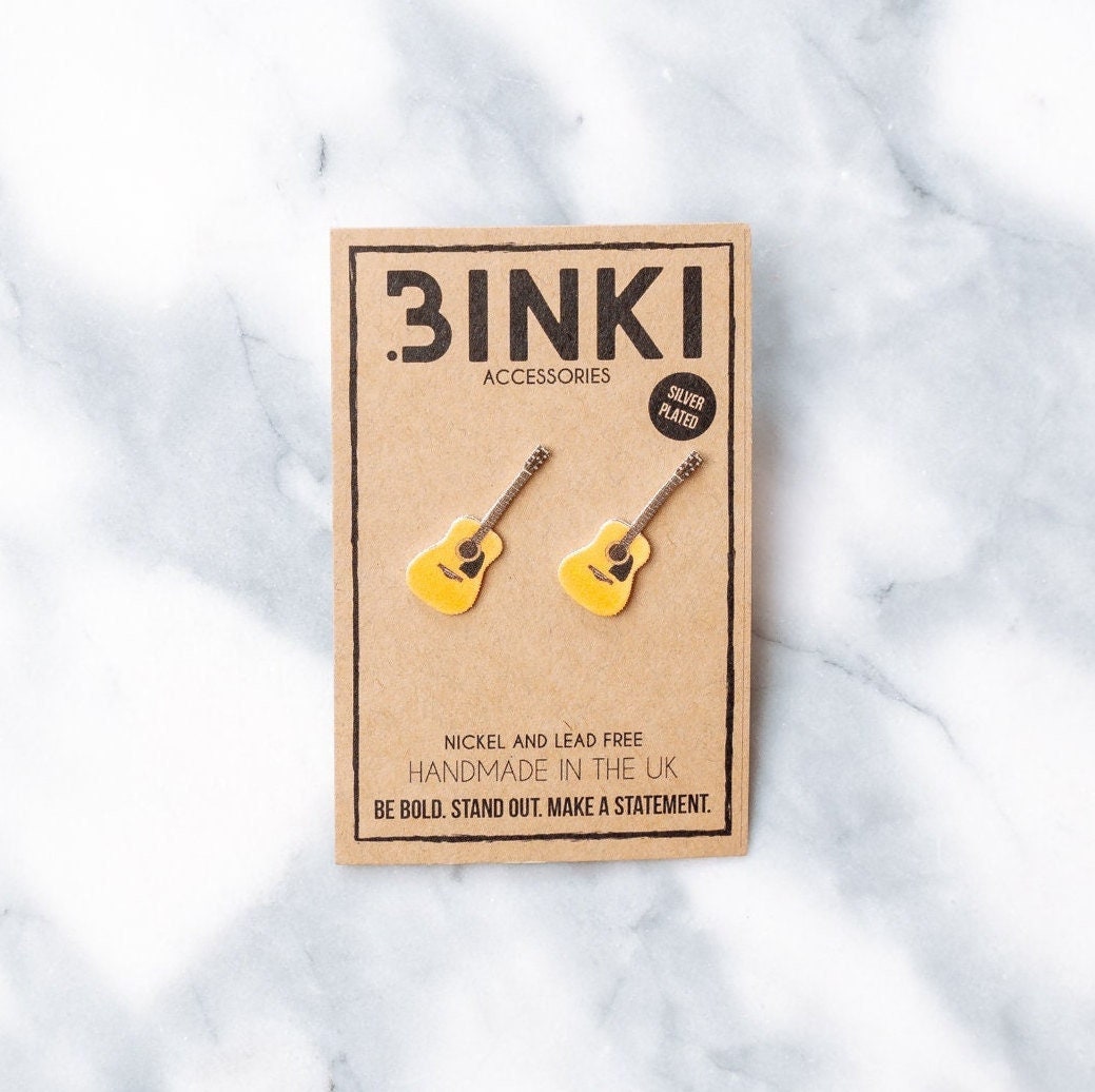 Braune Akkustik Gitarre Für Musik/Song Schreiben Hobby Ohrstecker - 1 Paar von BinkiAccessoriesUK