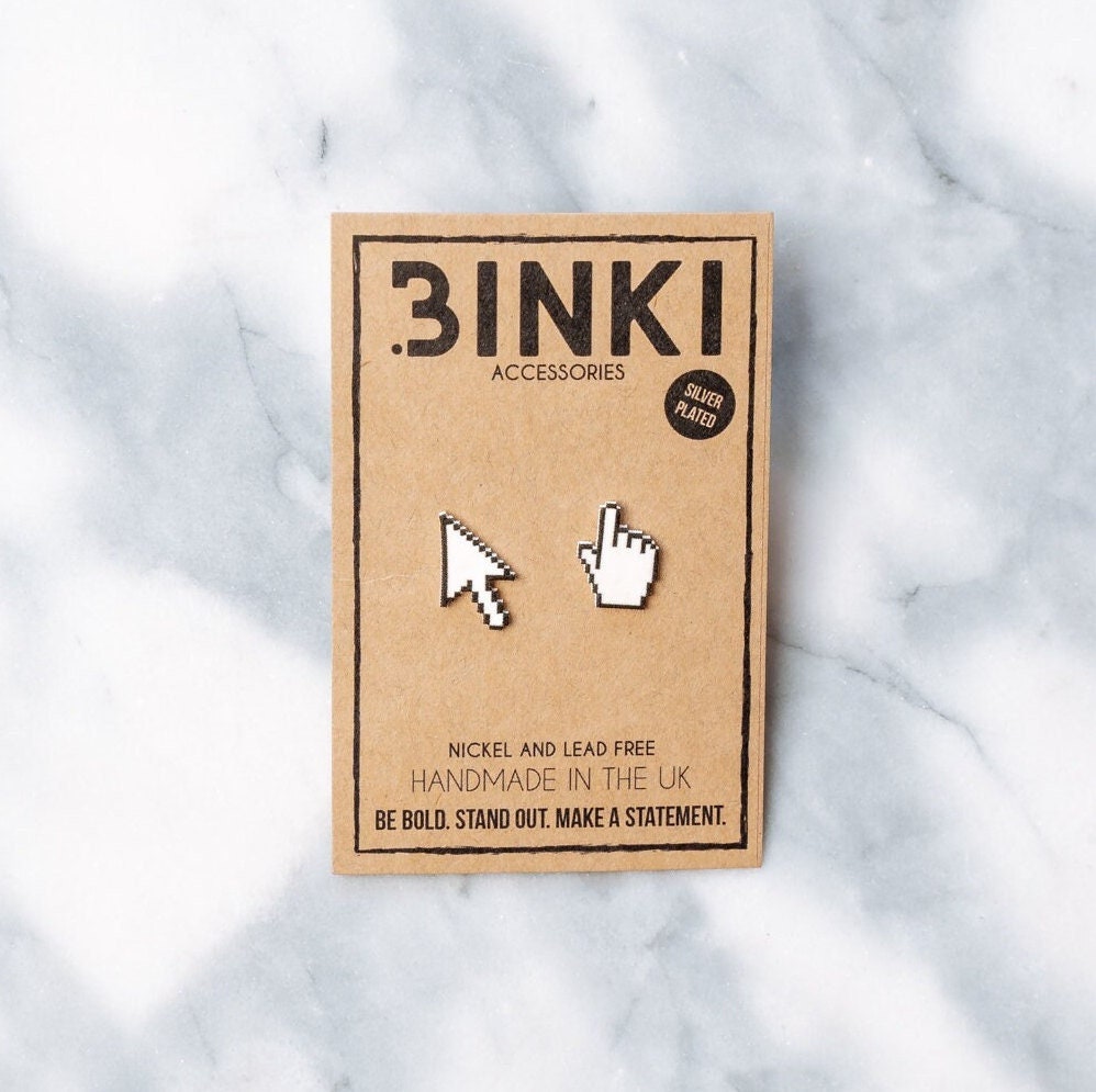 Computer Maus Und Cursor Pixel Schwarz Weiß Ohrstecker - 1 Paar von BinkiAccessoriesUK