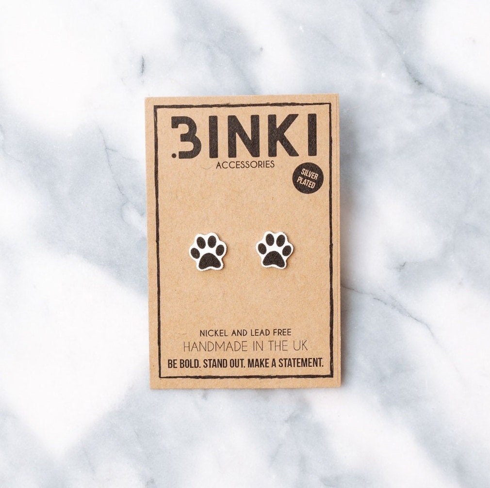 Schwarz Weisse Tier Pfotenabdruck/Symbol Ohrstecker - 1 Paar von BinkiAccessoriesUK