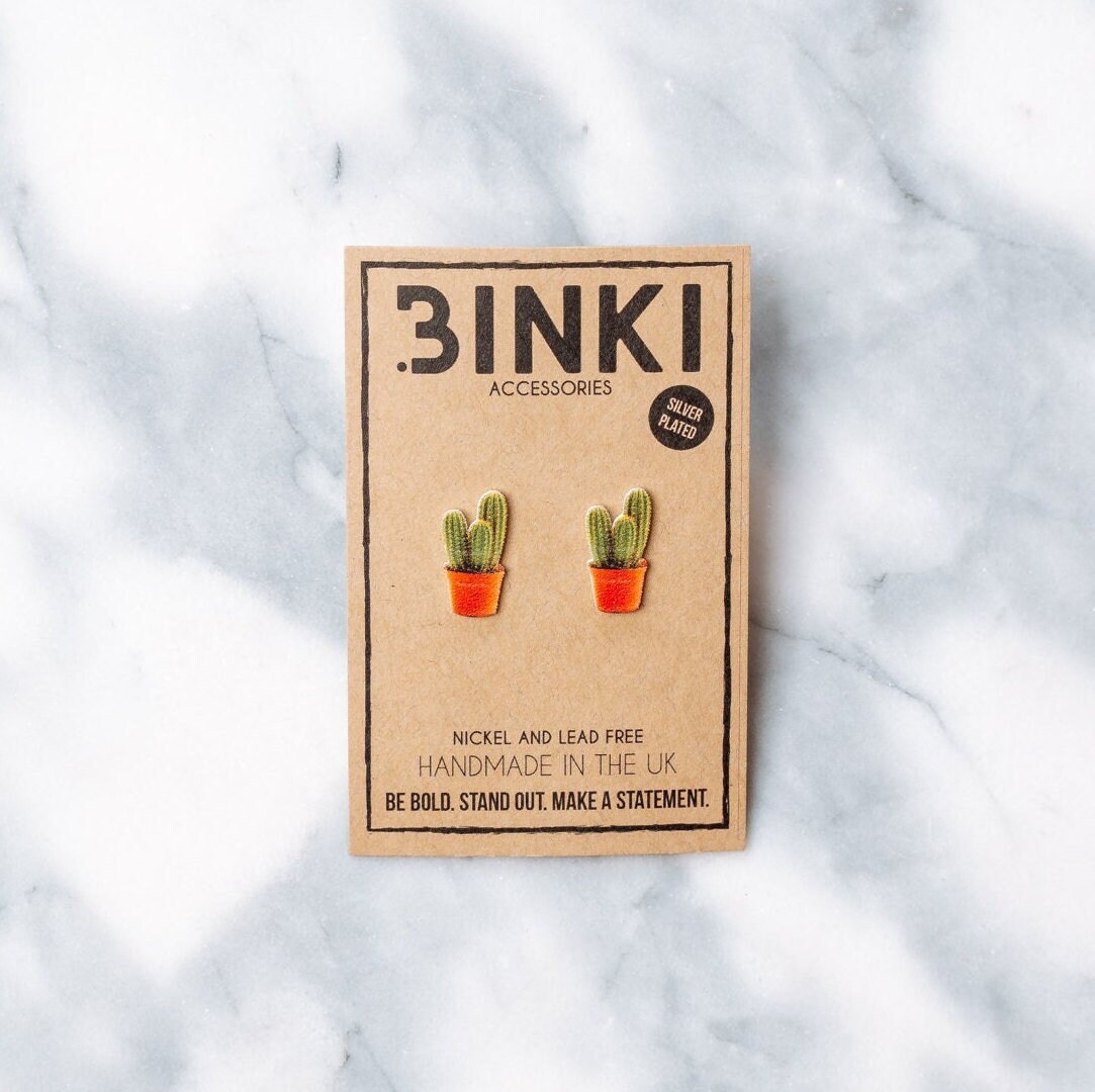 stacheliger Grüner Kaktus Im Terrakotta Blumentopf Ohrstecker - 1 Paar von BinkiAccessoriesUK