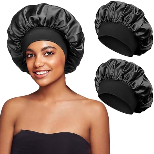 Binnan 2 Stück Seidenhaube Verstellbar Haarhaube Seide,Nacht Schlafhaub,Seide Locken Atmungsaktive Schlafmütze,Wiederverwendbare Schlafhaube,Bonnet Sleep Cap für Damen und Mädchen von Binnan