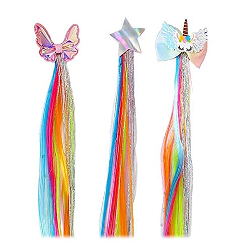 Binnan 3 Stück Mädchen Haarschmuck Set Haarspangen Haarnadel Bunte Haarteile Farbverlauf Haarverlängerungs Clip für Kinder Geburtstags Party von Binnan