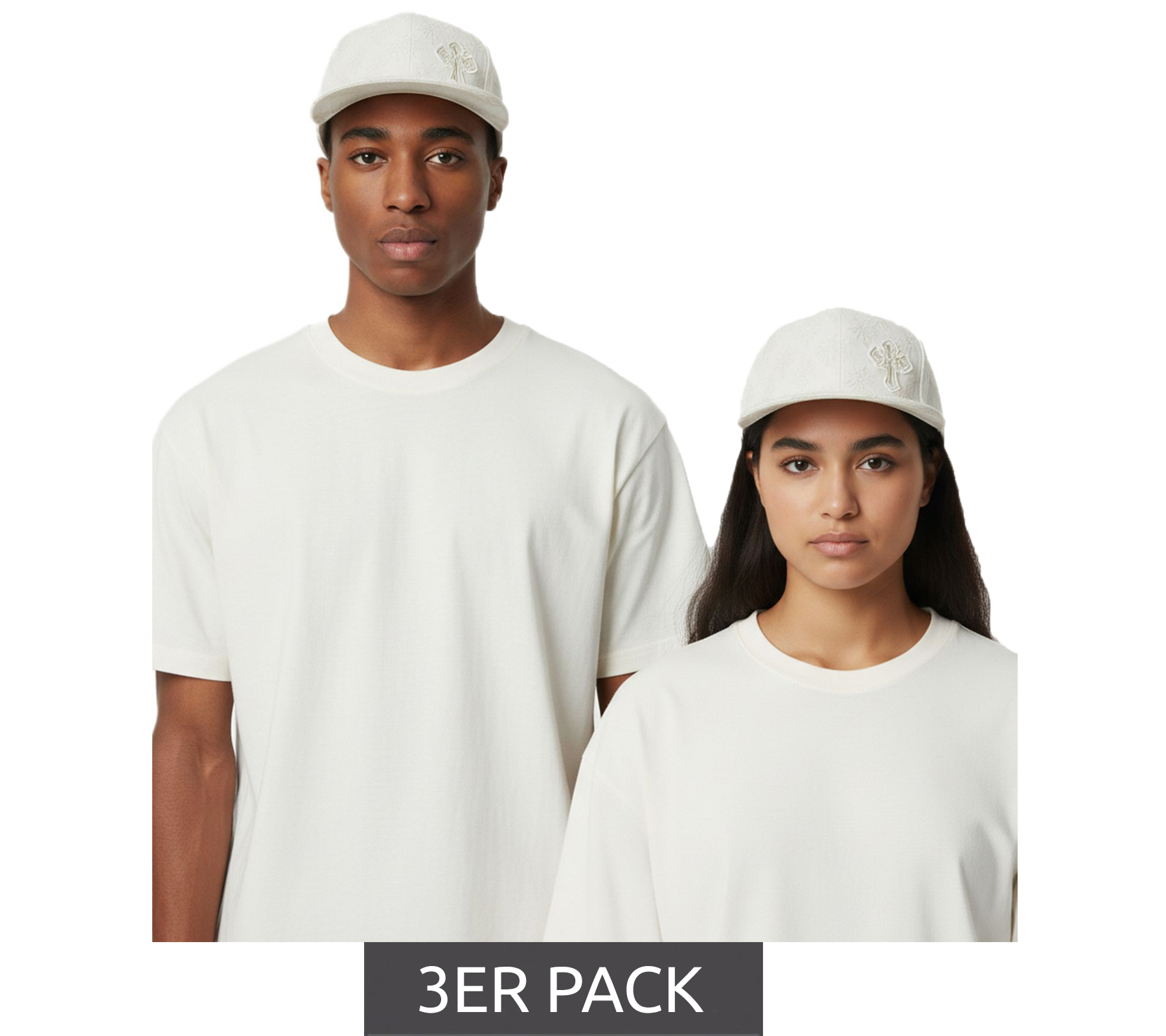 3er Sparpack 2PAC Snapback-Cap mit Stickmuster & Kreuz-Emblem Tupac Limited Streetwear Edition TC108767TUP3 Creme-Weiß von Bio-Domes Headgear