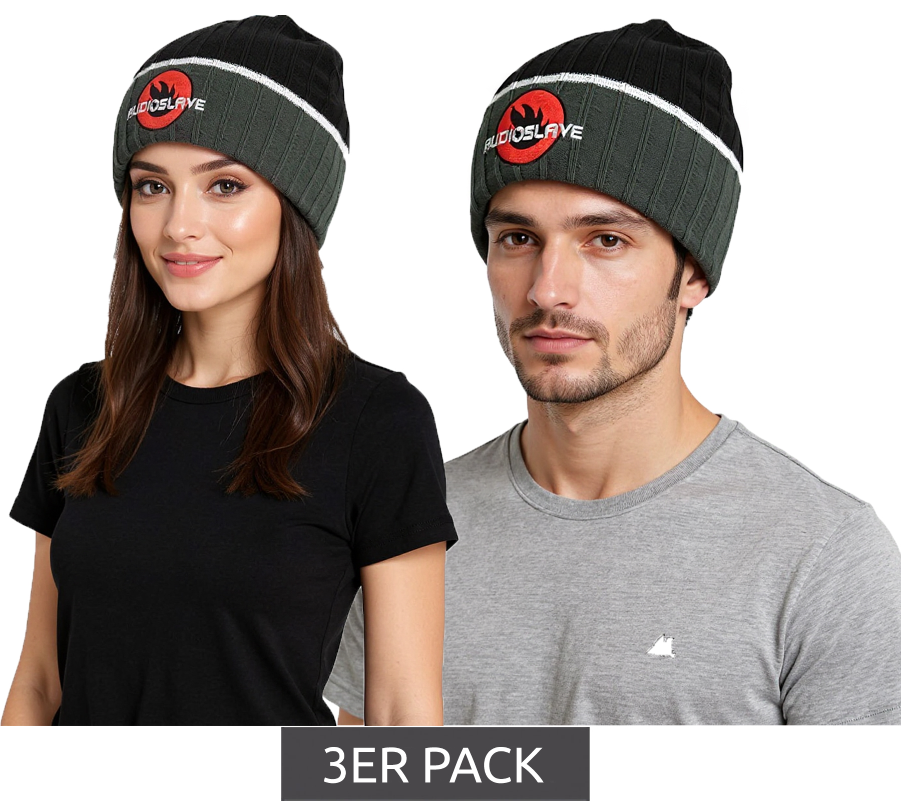 3er Sparpack Audioslave Beanie Rockband kuschelige Mütze mit Logo-Stickerei Winter-Mütze Fan-Artikel 1318AUD Schwarz/Grau/Weiß von Bio-Domes Headgear