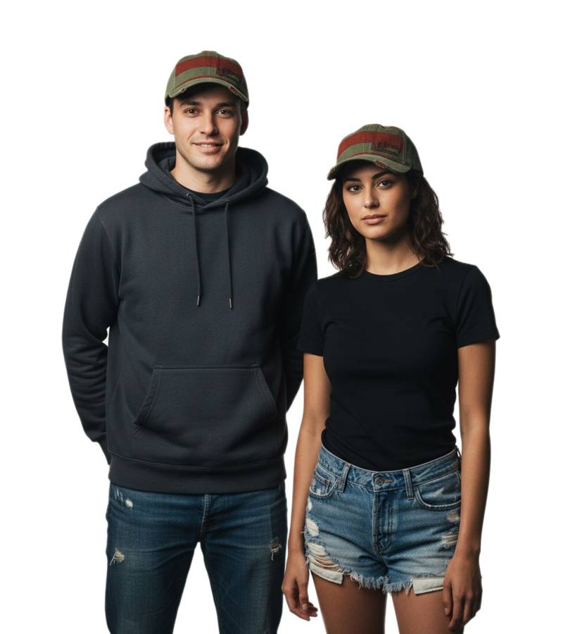Elm Street Unisex Trucker-Cap Baseball-Cap im Destroyed-Look Baumwoll-Cap Fan-Mütze TC105444NOE Olivgrün/Rot von Bio-Domes Headgear