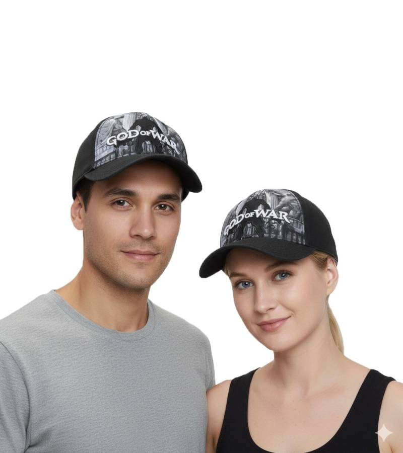 GOD OF WAR Unisex Trucker-Cap aus dem Gaming-Bereich Base-Cap mit Silhouette TC125186GCW0 Schwarz/Grau/Weiß von Bio-Domes Headgear