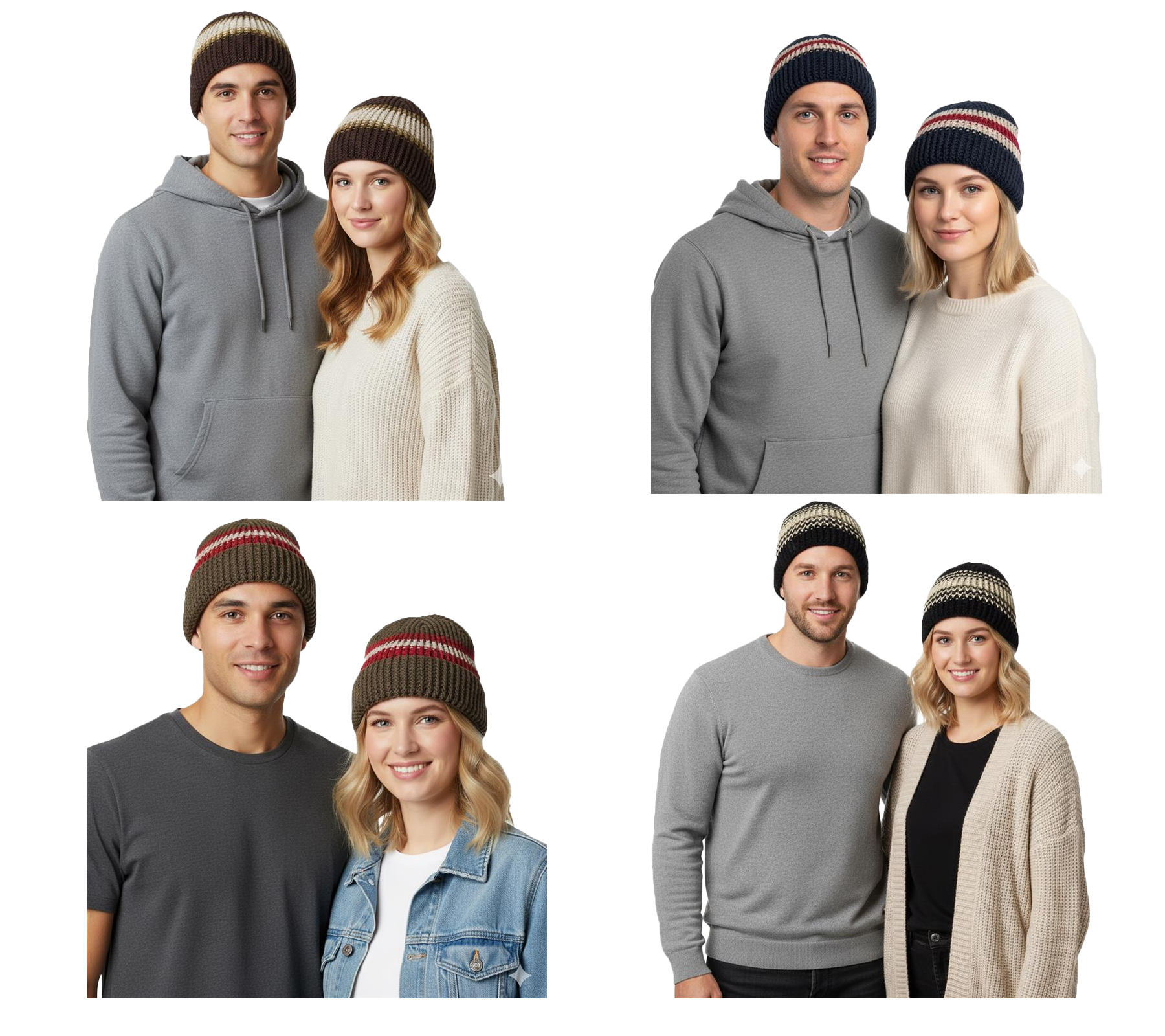 Trust Co Unisex Häkel-Mütze Winter-Mütze weiche Strick-Mütze mit Streifen Baumwoll-Mütze Navy/Weiß, Braun/Weiß, Khaki/Weiß oder Navy/Rot von Bio-Domes Headgear