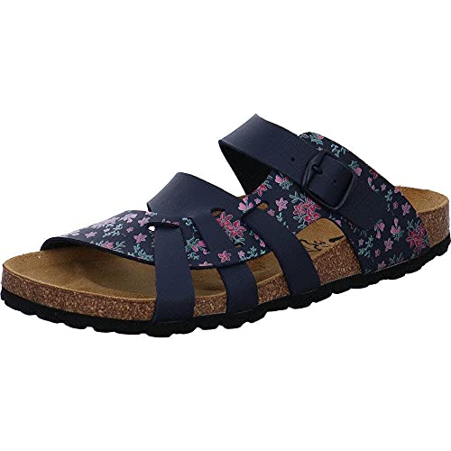 Damen Pantolette von BIO life in Blau aus Kunstleder mit bunten Blumen Muster und Weichfußbett. blau Gr. 40 Damen Pantolette von BIO life in Blau aus Kunstleder mit bunten Blumen Muster und Weichfußbett. blau Gr. 40 von Lupsty