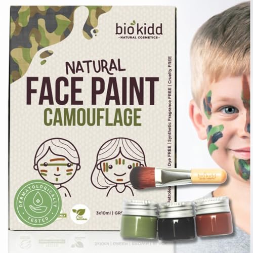 BioKidd Militär Camouglage Tarnungs - Gesichtsfarbe für Kinder und Erwachsene Bio Organische Natürliche Creme Kinderschminke für Sensitive Haut, 3-Farben-Army Set (Grün, Braun, Schwarz) von BioKidd