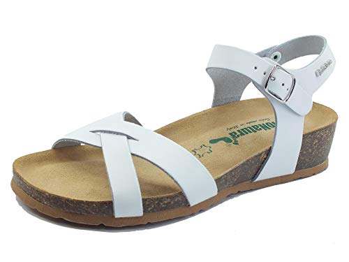 BioNatura 12 Fregene IMB by Cast weiße Damen-Sandalen mit niedrigem Keilabsatz aus Leder, Weiß, 40 EU von BioNatura