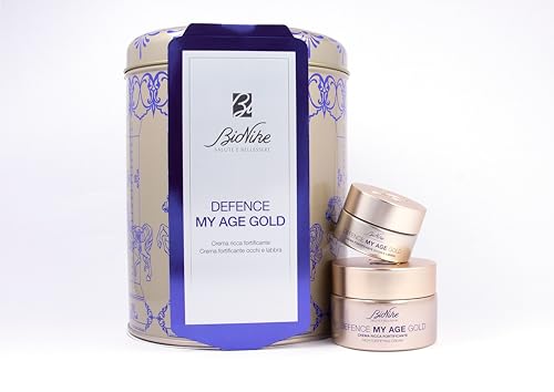 BioNike Geschenkset für Damen, Anti-Age Defence My Age Gold, reichhaltige stärkende Gesichtscreme 50 ml und stärkende Augen- und Lippencreme 15 ml für reife Haut von BioNike