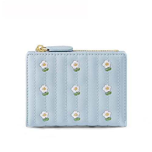 BioPLj Luxuriöse Kurze Damen-Geldbörse mit Blumenmuster – viele Abteilungen für Damen, niedliche kleine Clutch – Geldmünzen-Kartenhalter, Geldbörse für Damen, blau von BioPLj