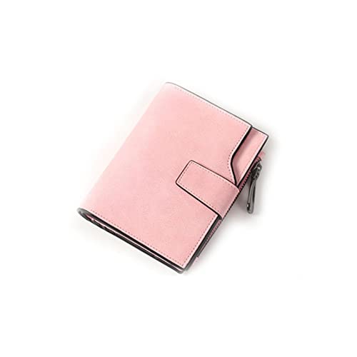 BioPLj Modische Kurze Damen-Geldbörse – Damen-Buchstaben-Druckknopfverschluss – Kurze Clutch-Geldbörse mit Reißverschluss – solide Vintage-Matte-Damen-Geldbörse für Damen-Geldbörsen, Pink von BioPLj