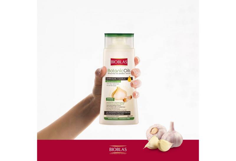 Bioblas Haarshampoo Bioblas, Knoblauch-Shampoo, geruchlos, gegen Haarausfall, 360ml, 1-tlg., Knoblauch Shampoo 360ml Geruchlos, Anti Haarausfall Frauen und Männer von Bioblas