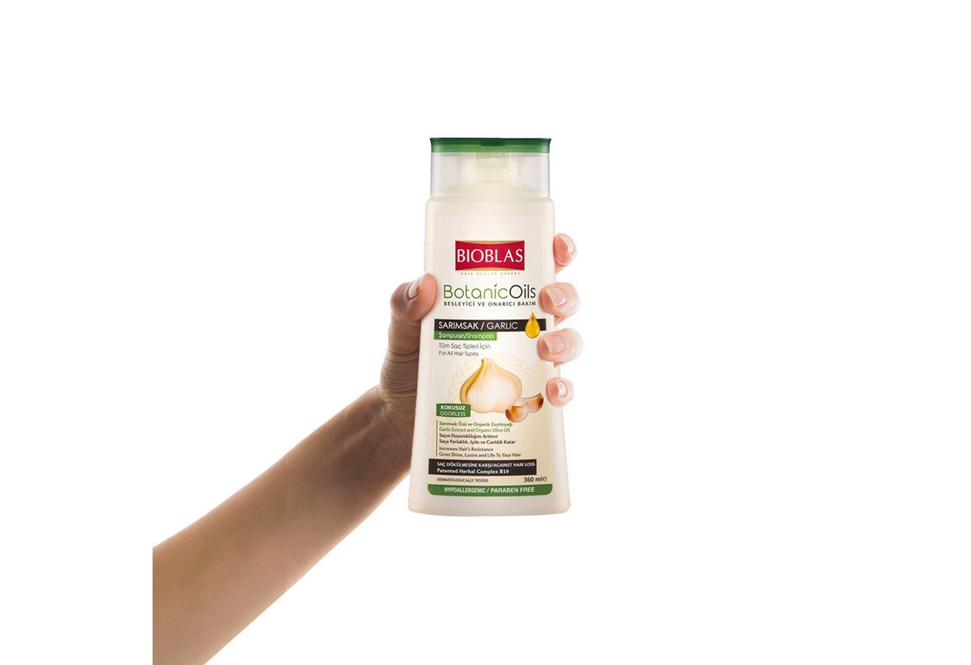 Bioblas Haarshampoo Bioblas, Knoblauch-Shampoo, geruchlos, gegen Haarausfall, 360ml, 1-tlg. von Bioblas