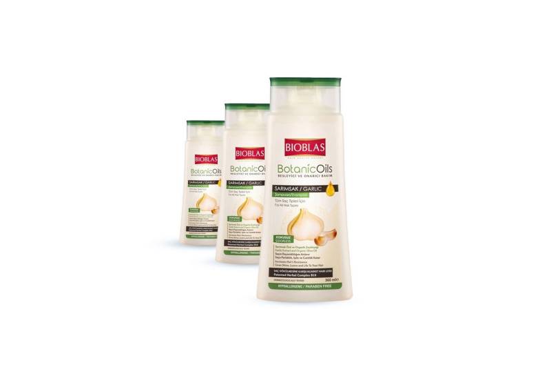 Bioblas Haarshampoo Bioblas, Knoblauch-Shampoo, geruchlos, gegen Haarausfall, 360ml, 3-tlg. von Bioblas