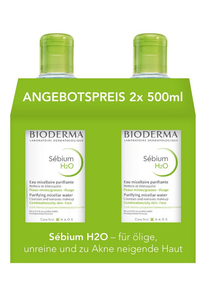 Bioderma Make-up-Entferner Sébium H2O Mizellenreinigungswasser: 2x500ml zum Angebotspreis, Reinigung, Make-up-Entferner, Gesichtswasser - 3 in 1 von Bioderma